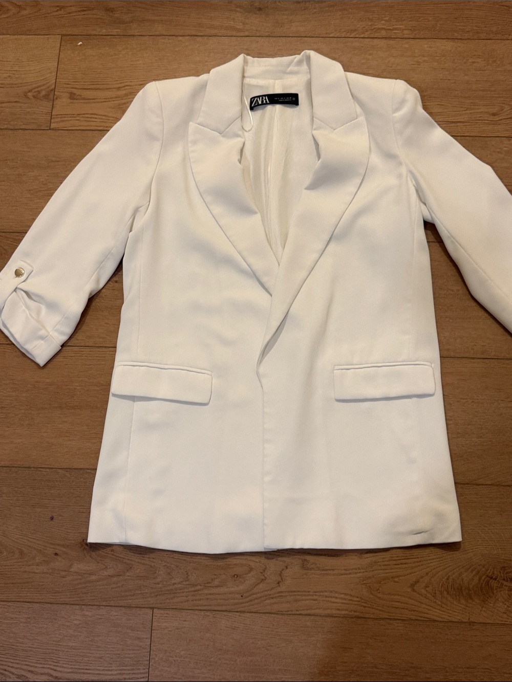 Zara Cream Tailored Notch-Lapel Blazer
